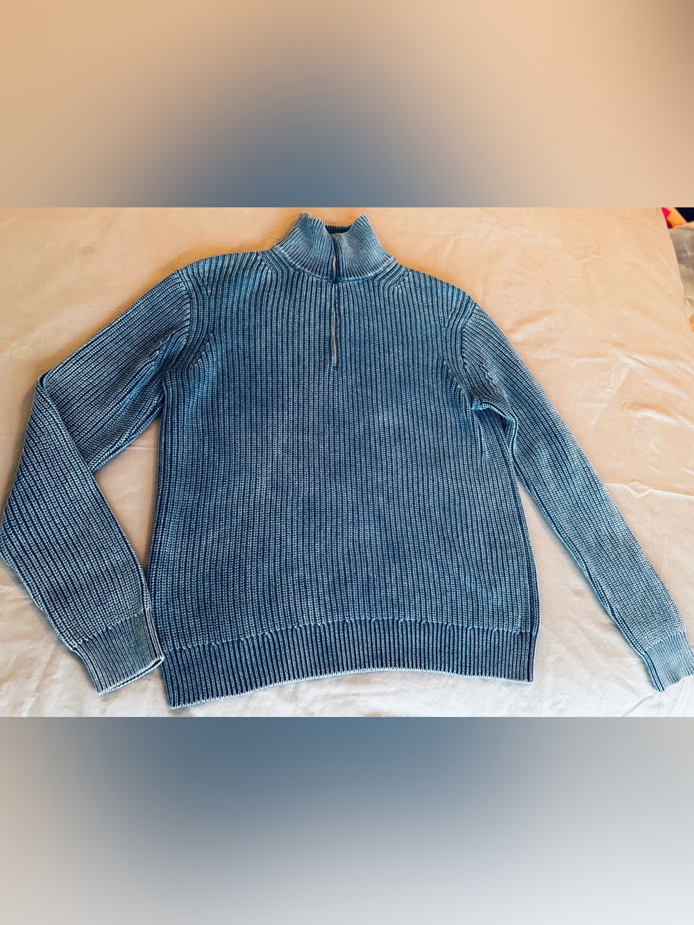 ALEX MILL Unisex Chunky Cotton Yarn Crosby Blue Ribbed Half-Zip Pullover Sweater - Picture 2 of 16